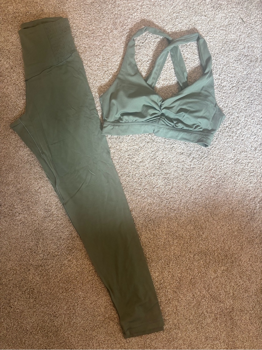 aerie Olive Green Seamless Sports Bra and Leggings Set
